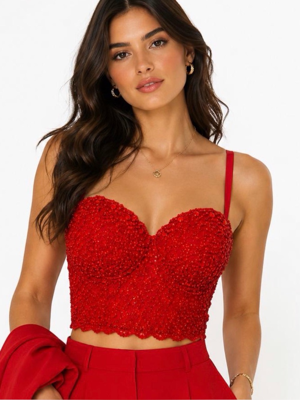 Glamorous Red Sequin Bustier Bra